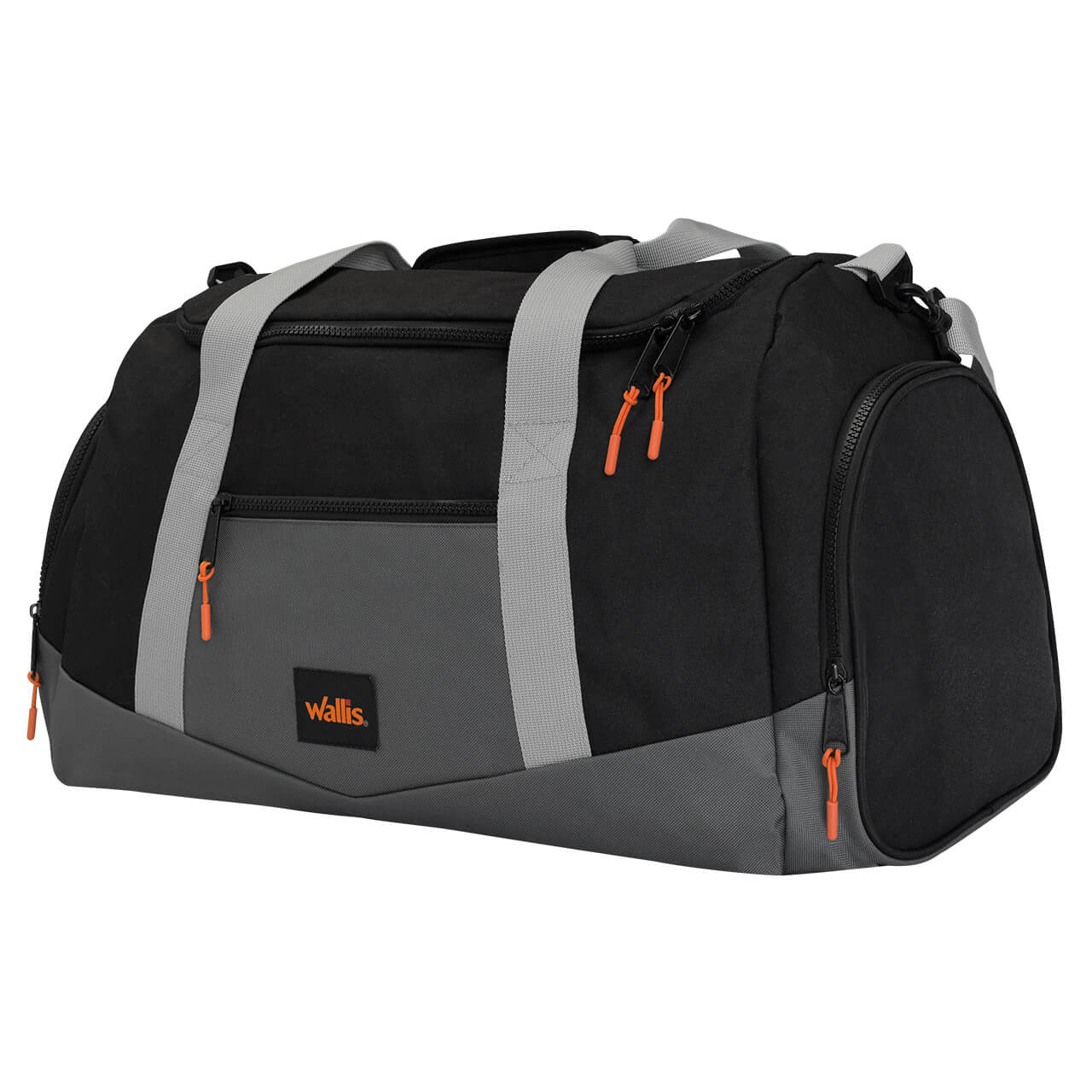 Maleta deportiva y viaje 35 L, semi impermeable, poliéster 600D, 59x33x28 cm, negro/gris
