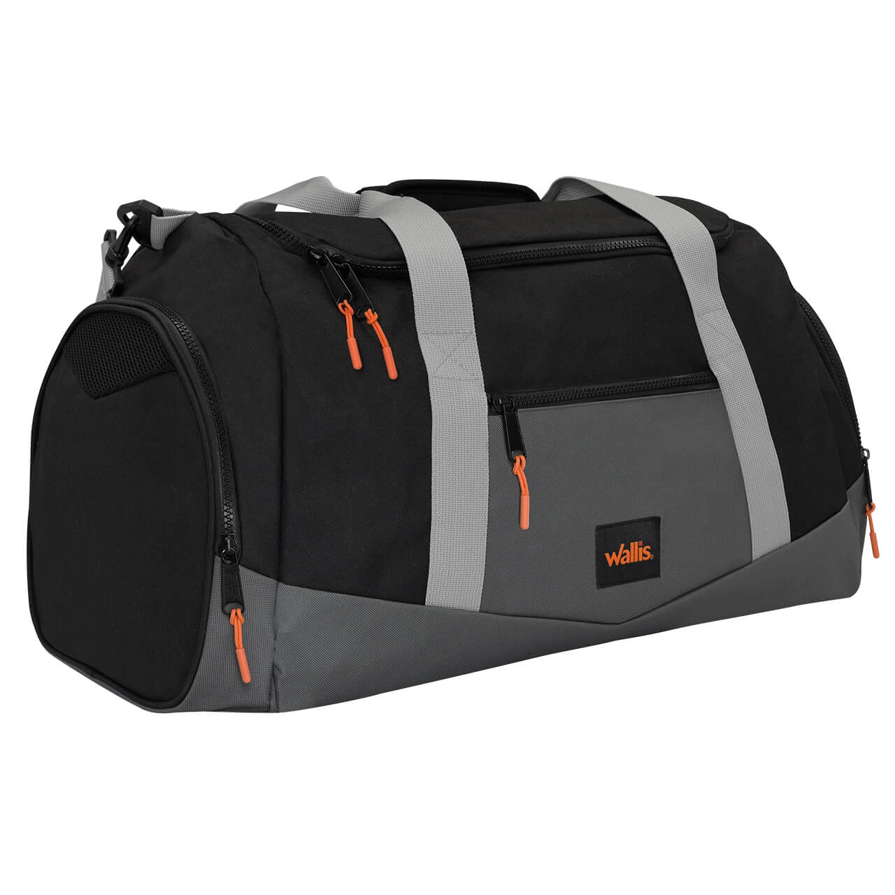 Maleta deportiva y viaje 35 L, semi impermeable, poliéster 600D, 59x33x28 cm, negro/gris