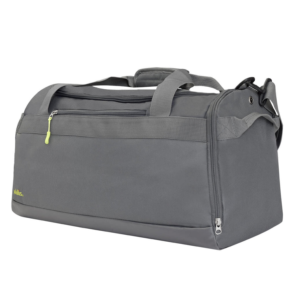 Maleta deportiva y viaje 46L, semi impermeable, poliéster 600D, 61x31x36 cm, gris