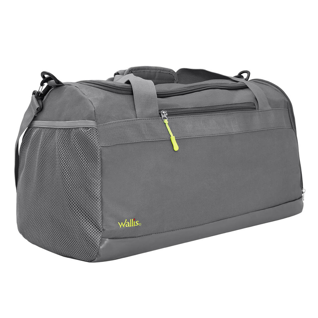 Maleta deportiva y viaje 46L, semi impermeable, poliéster 600D, 61x31x36 cm, gris