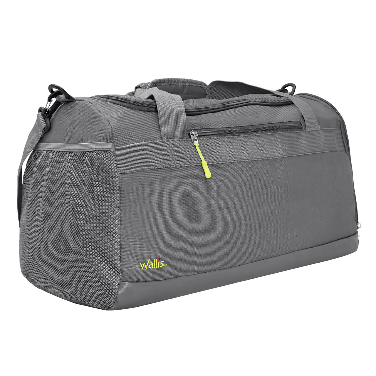 Maleta deportiva y viaje 46L, semi impermeable, poliéster 600D, 61x31x36 cm, gris